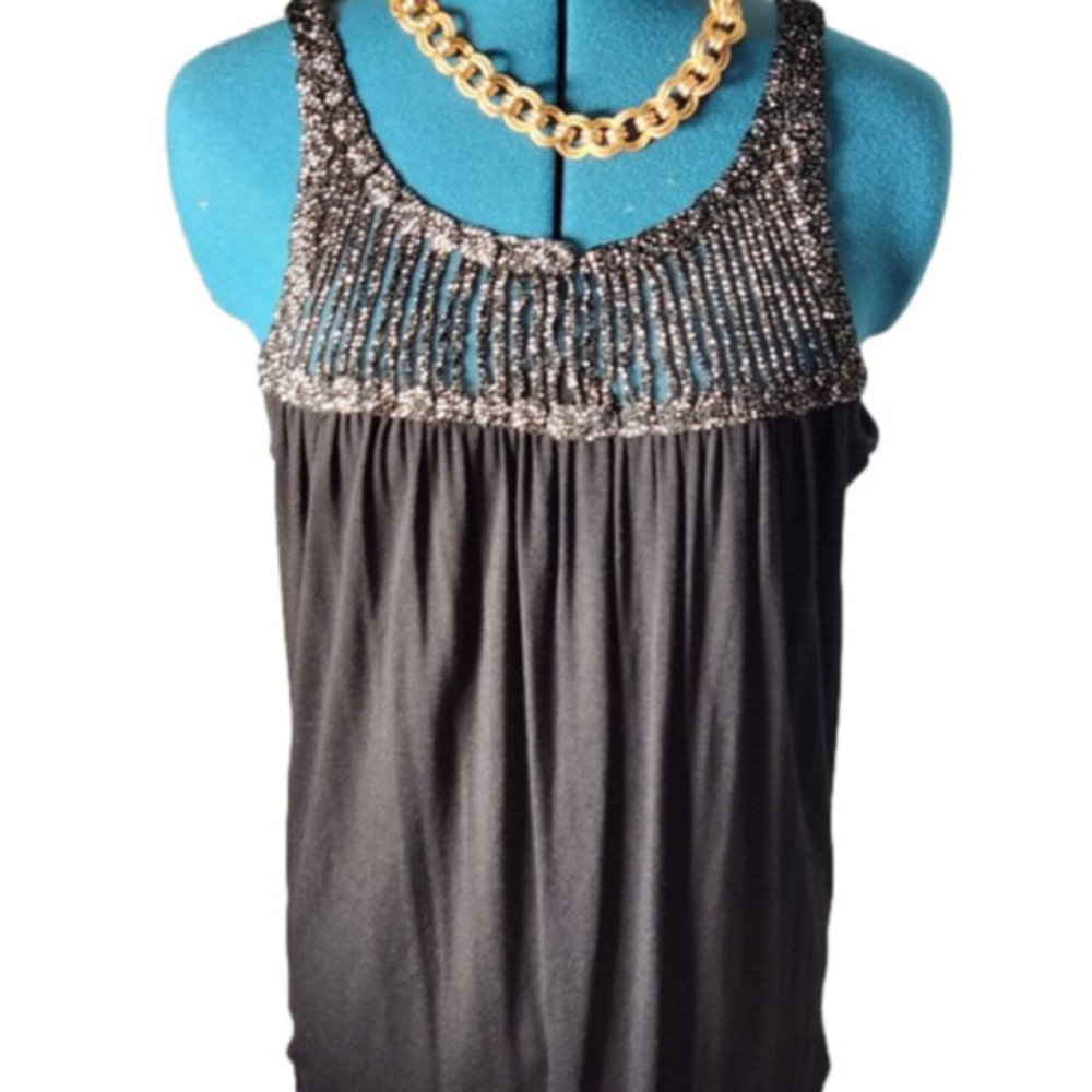 203. Wicked Black Tank Mini Dress with Gold accent at bust sz S